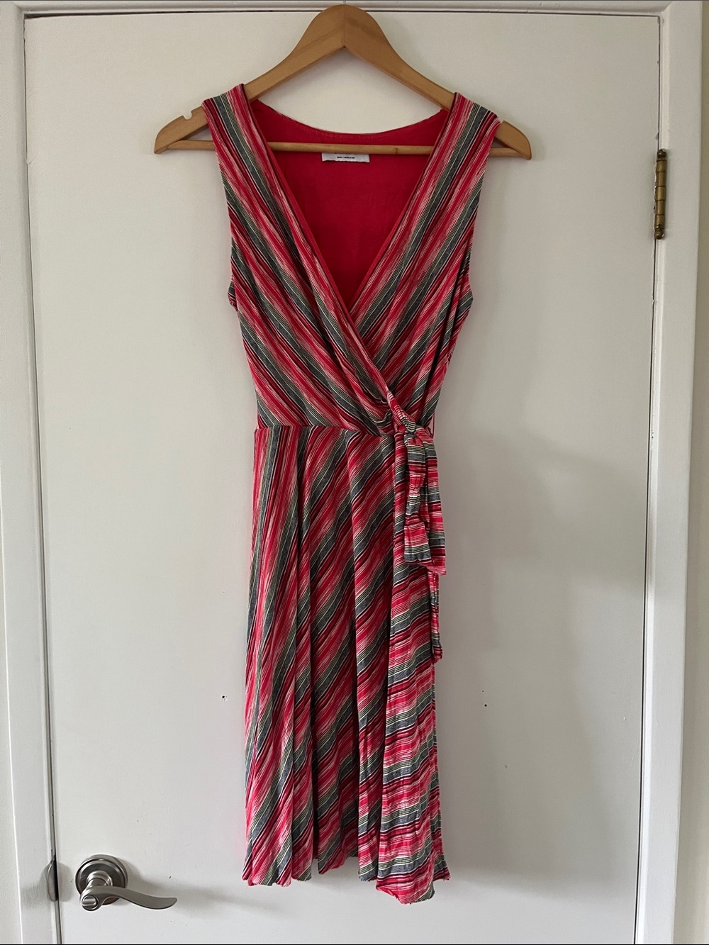 Bailey 44 Sleeveless Red Stripe Wrap Dress